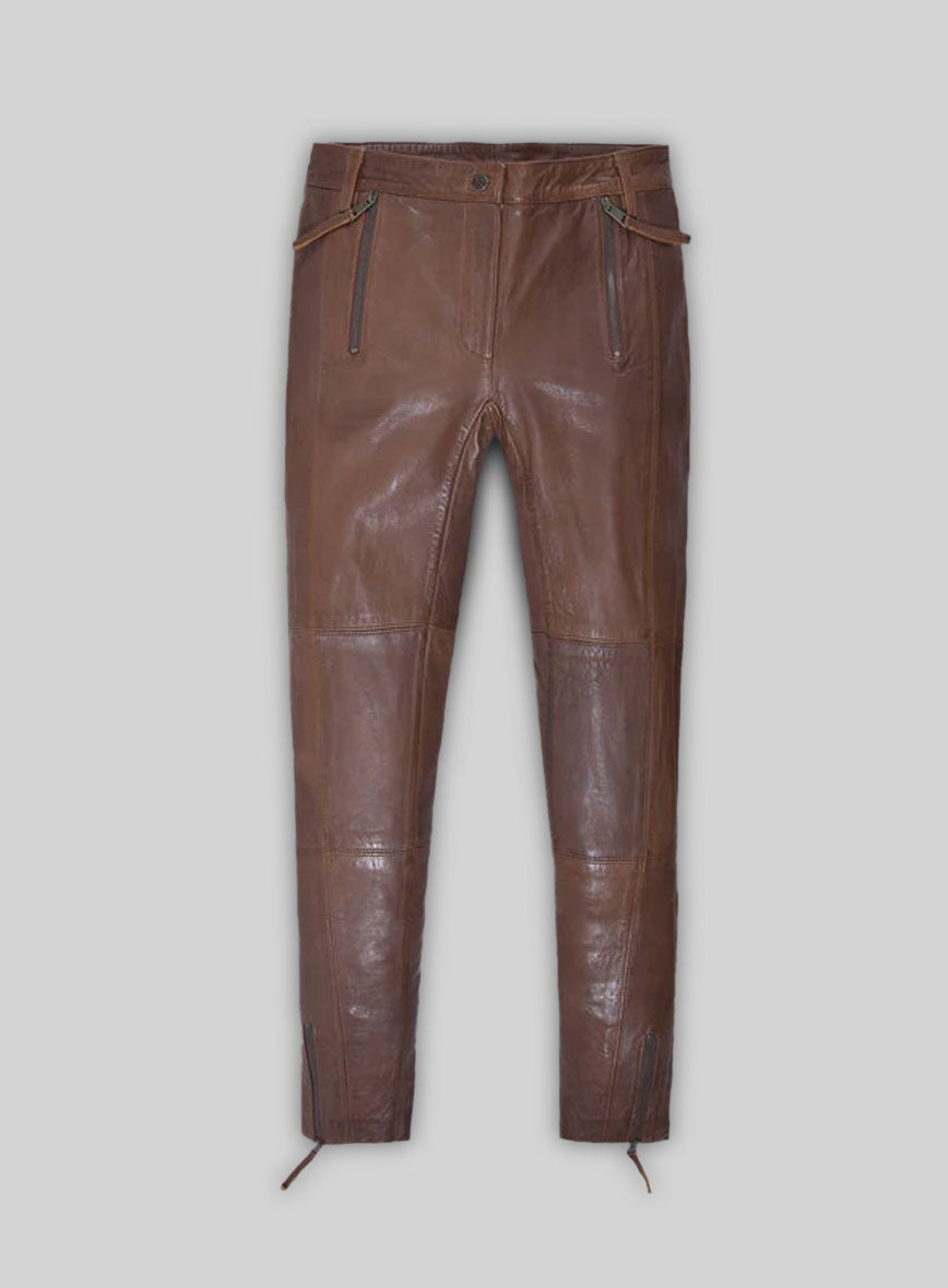 Spanish Brown Washed and Wax Leather Biker Jeans - Style #502