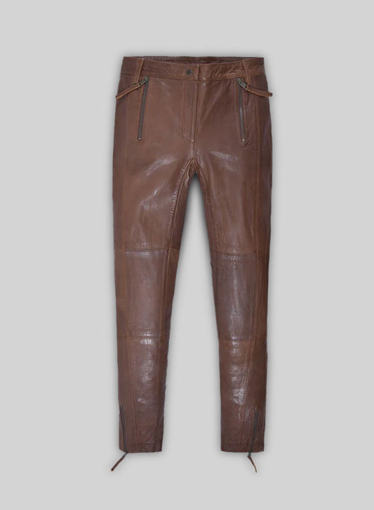 Spanish Brown Washed and Wax Leather Biker Jeans - Style #502