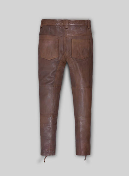 Spanish Brown Washed and Wax Leather Biker Jeans - Style #502