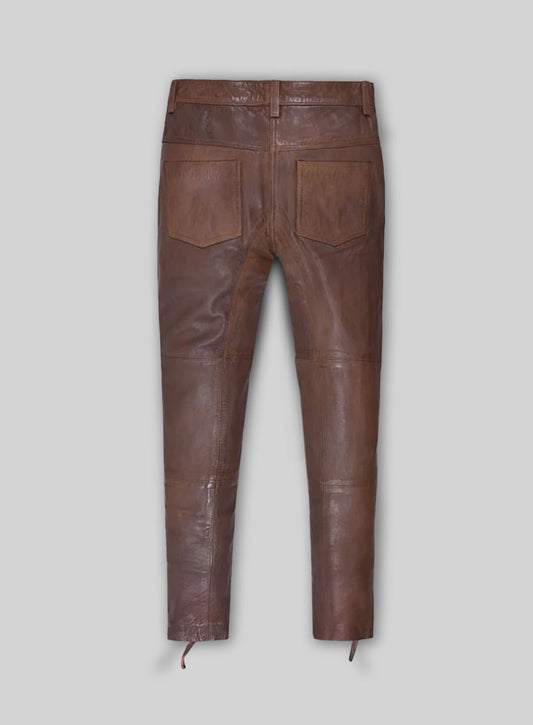 Spanish Brown Washed and Wax Leather Biker Jeans - Style #502