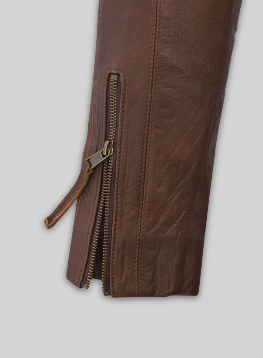 Spanish Brown Washed and Wax Leather Biker Jeans - Style #502