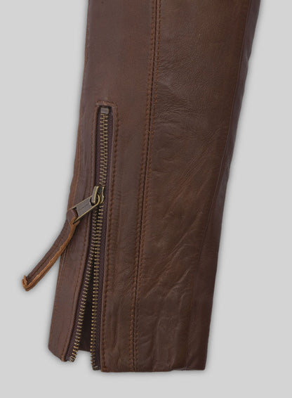 Spanish Brown Washed and Wax Leather Biker Jeans - Style #502