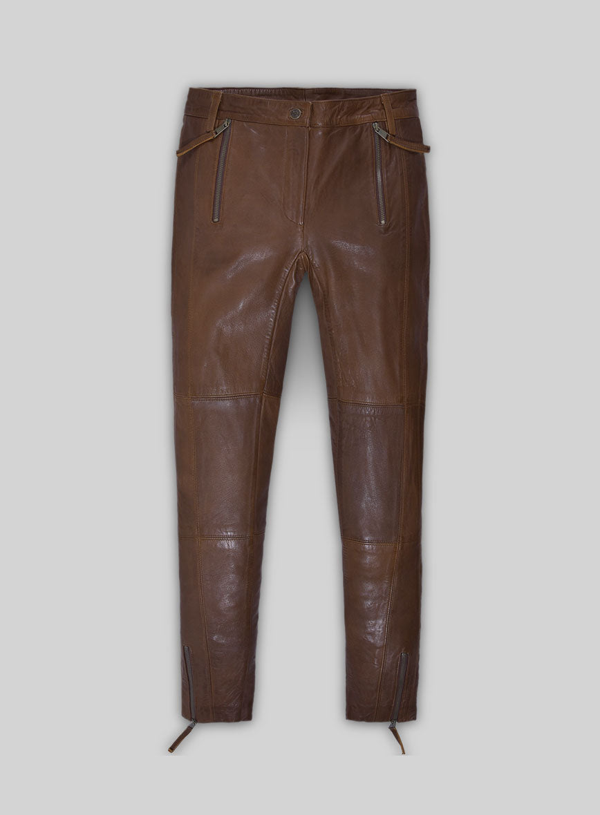 Spanish Brown Washed and Wax Leather Biker Jeans - Style #502
