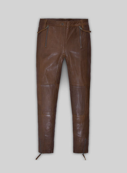 Spanish Brown Washed and Wax Leather Biker Jeans - Style #502