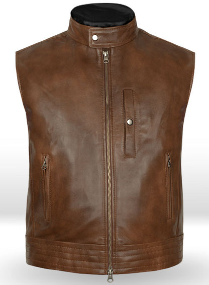 Spanish Brown Leather Vest # 325 - LeatherCult