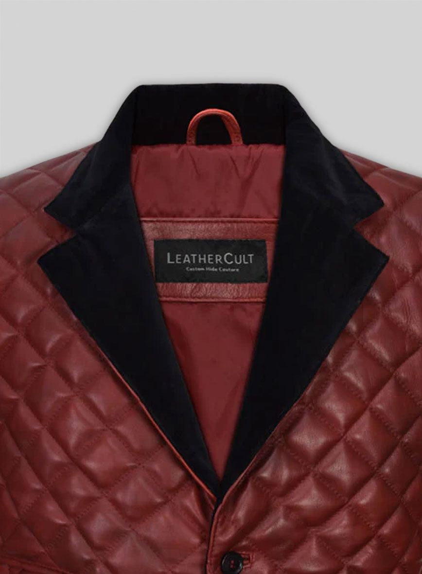 Spanish Red Bocelli Quilted Tuxedo Leather Blazer