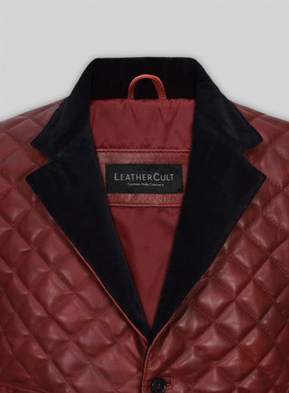 Spanish Red Bocelli Quilted Tuxedo Leather Blazer