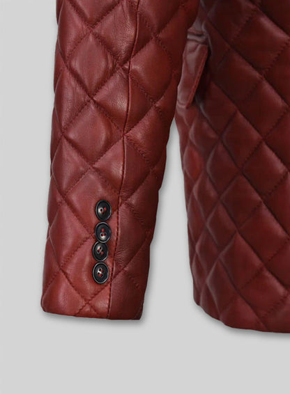 Spanish Red Bocelli Quilted Tuxedo Leather Blazer