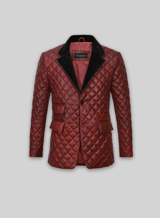 Spanish Red Bocelli Quilted Tuxedo Leather Blazer