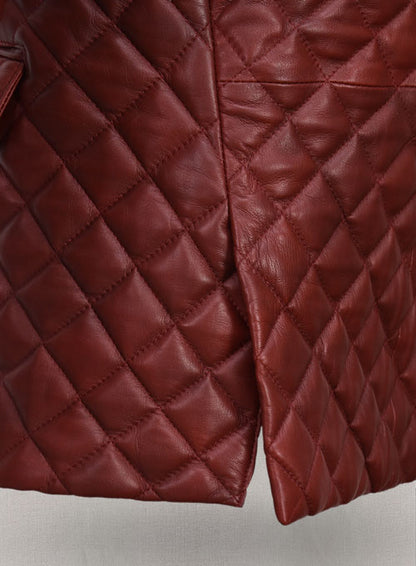 Spanish Red Bocelli Quilted Tuxedo Leather Blazer - LeatherCult