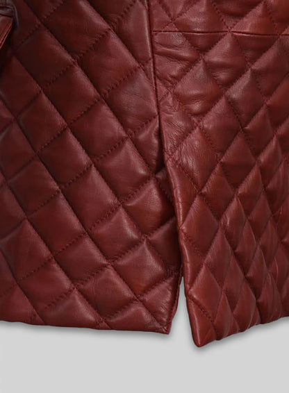 Spanish Red Bocelli Quilted Tuxedo Leather Blazer