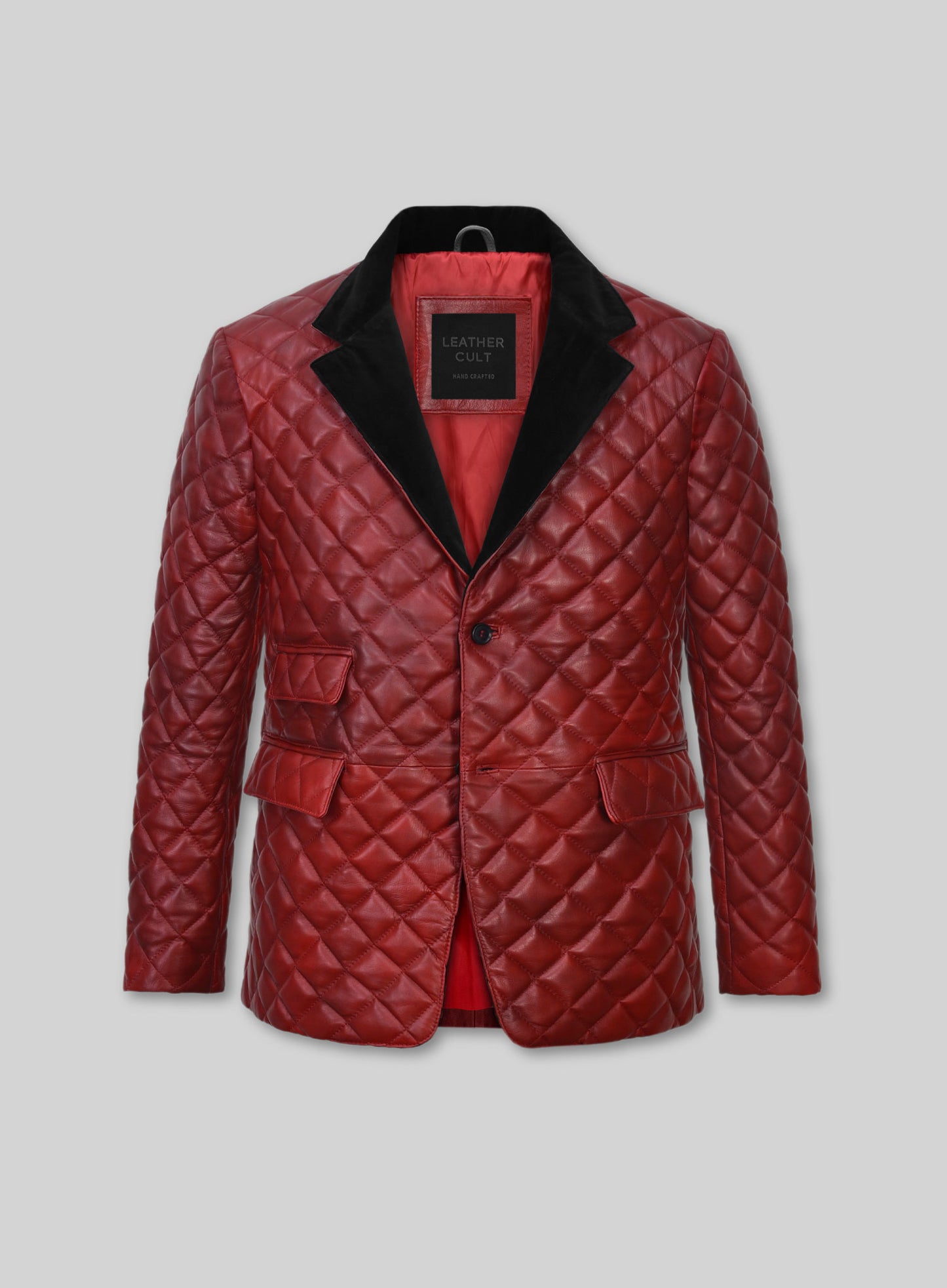 Spanish Red Bocelli Quilted Tuxedo Leather Blazer