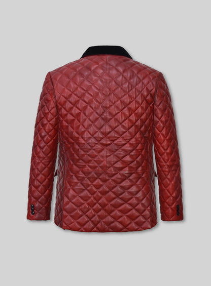 Spanish Red Bocelli Quilted Tuxedo Leather Blazer