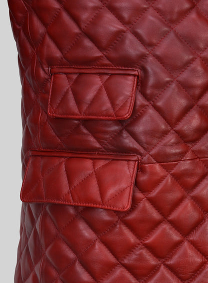Spanish Red Bocelli Quilted Tuxedo Leather Blazer