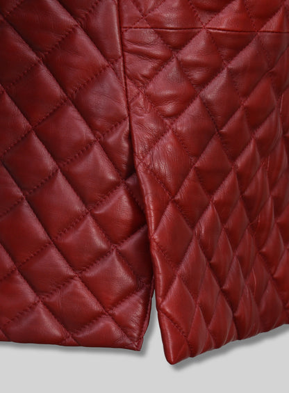 Spanish Red Bocelli Quilted Tuxedo Leather Blazer