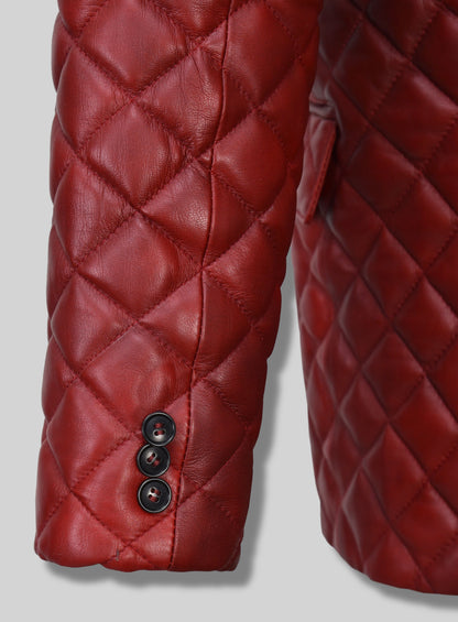 Spanish Red Bocelli Quilted Tuxedo Leather Blazer