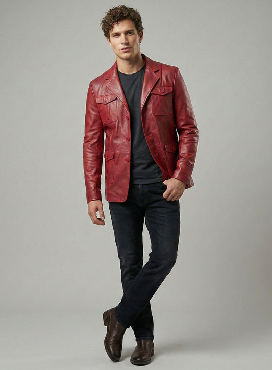Spanish Red Leather Blazer - #716