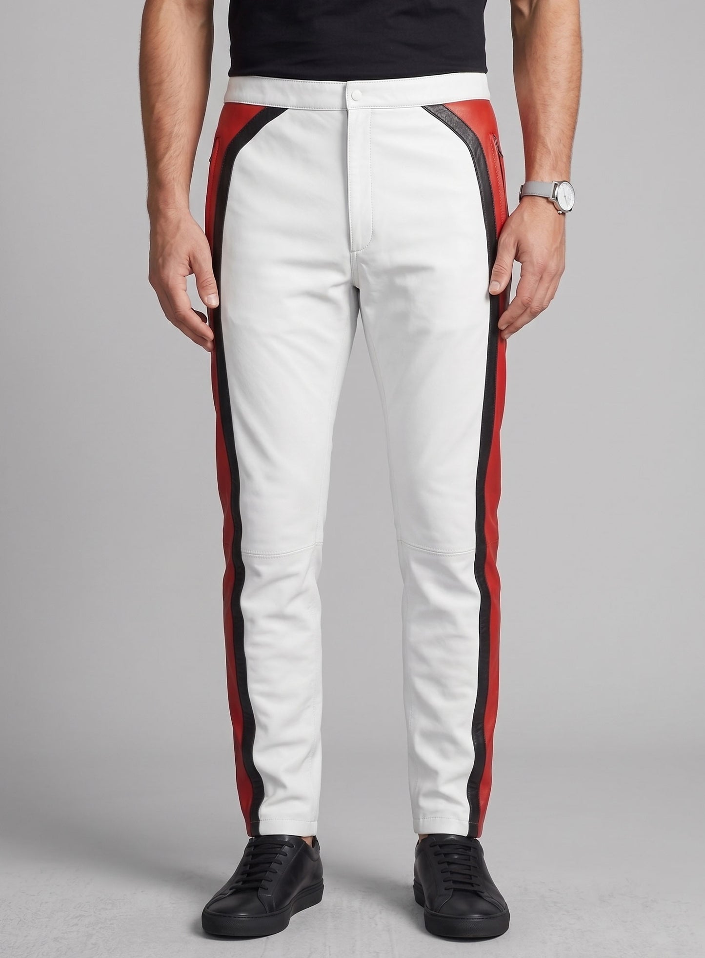 Striped Biker Leather Pants