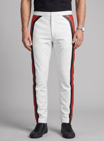 Striped Biker Leather Pants
