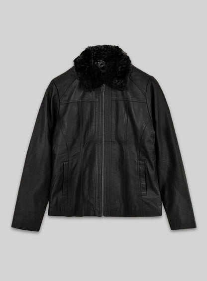 Black Fur Collar Leather Jacket