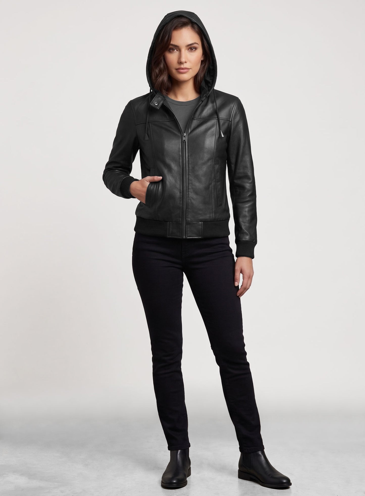 Symphony Detachable Hood Leather Jacket