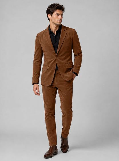 Tan Brown Suede Lambskin Leather Suit