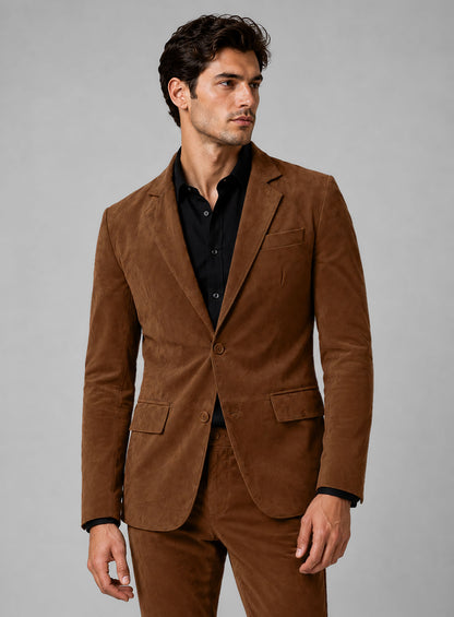 Tan Brown Suede Lambskin Leather Blazer
