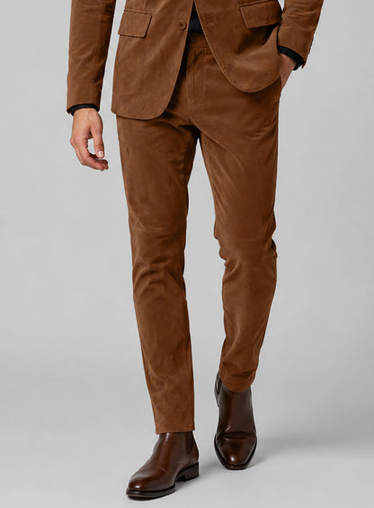Tan Brown Suede Lambskin Leather Suit