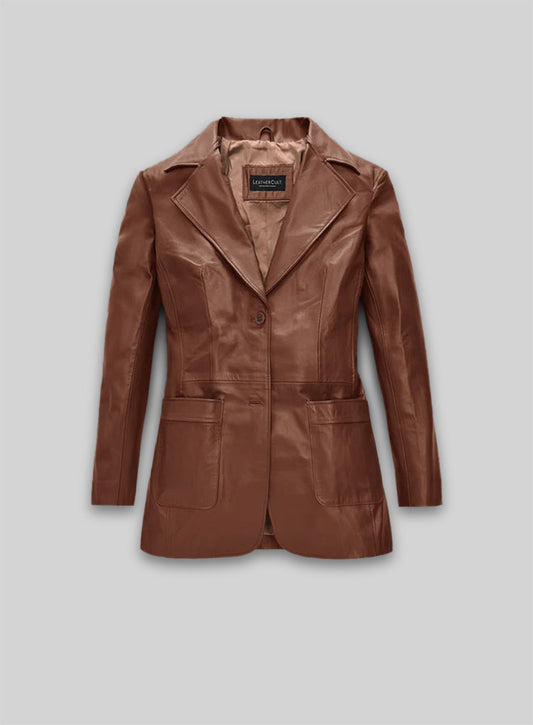 Tan Brown Jennifer Aniston Friends Season 5 Leather Blazer