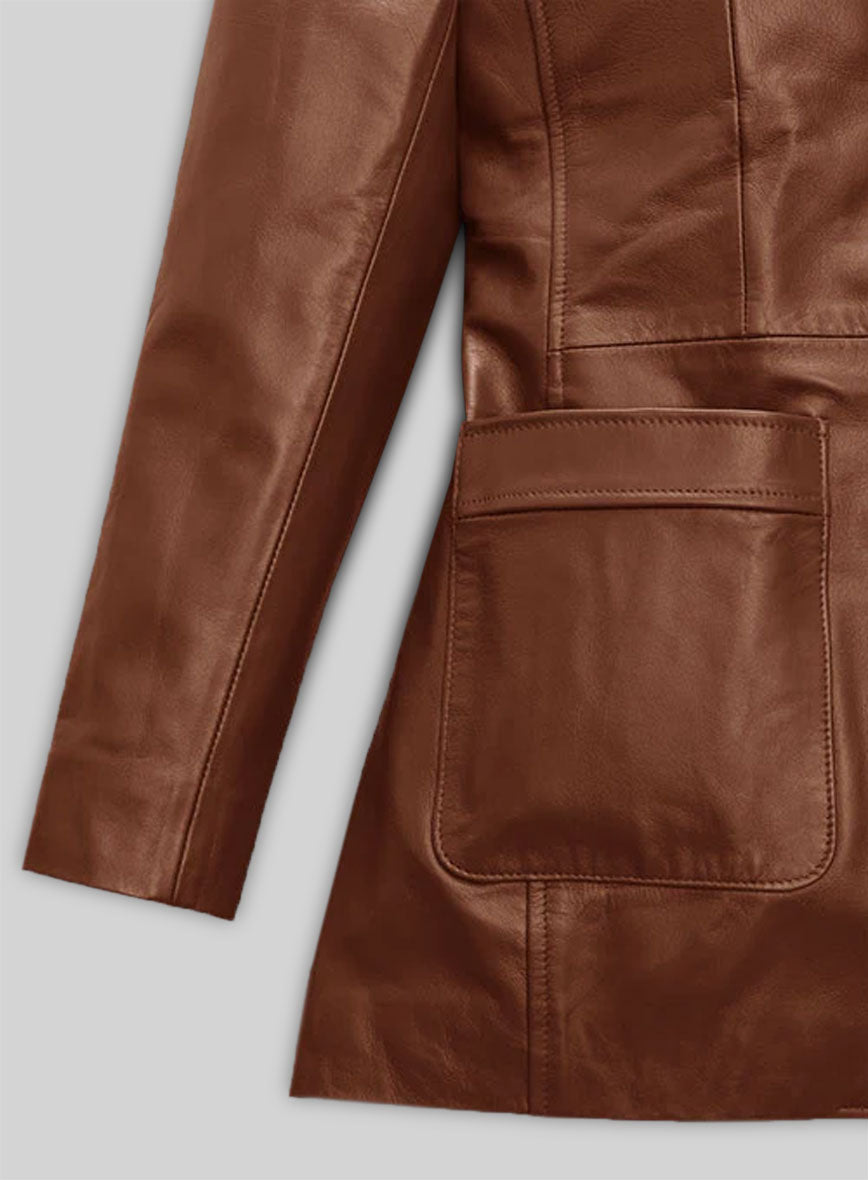 Tan Brown Jennifer Aniston Friends Season 5 Leather Blazer