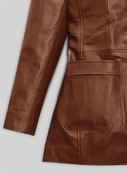 Tan Brown Jennifer Aniston Friends Season 5 Leather Blazer