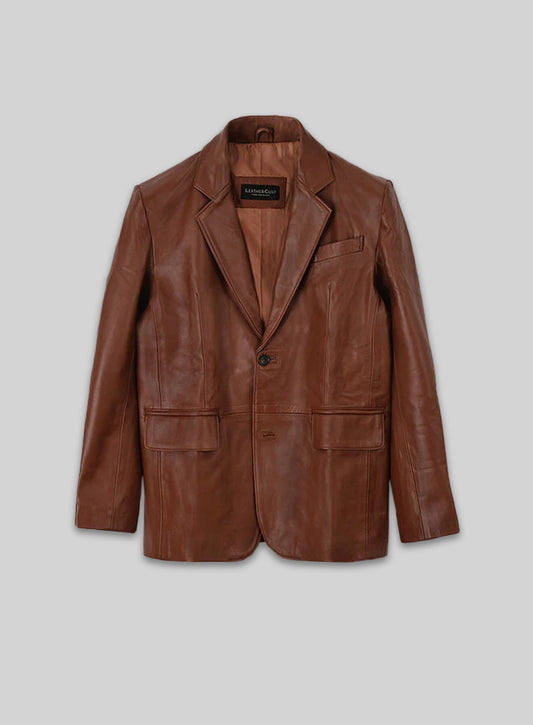 Tan Brown Leather Blazer