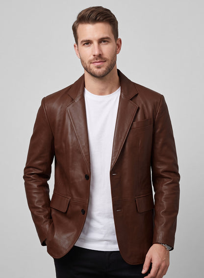 Tan Brown Leather Blazer