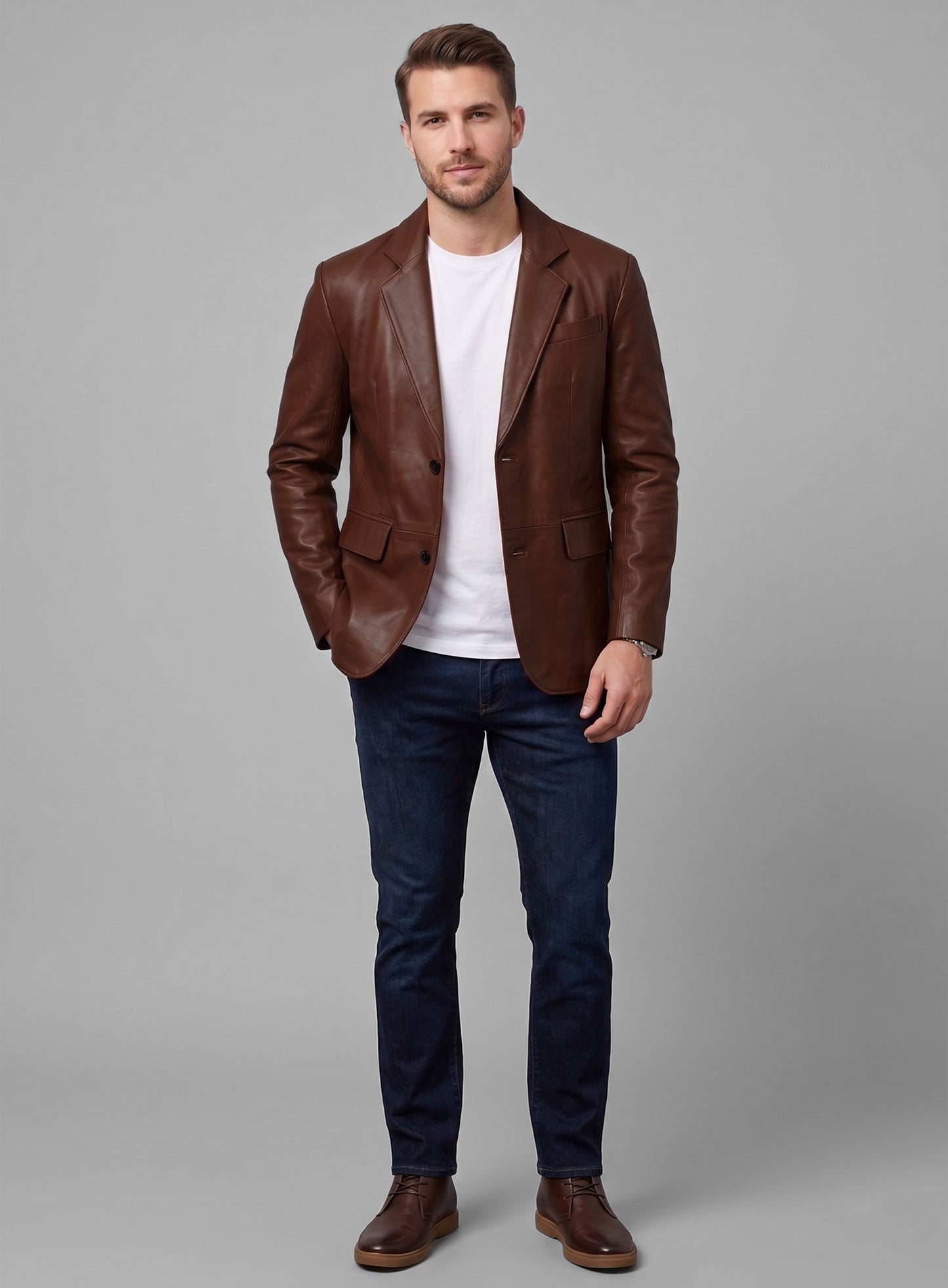 Tan Brown Leather Blazer