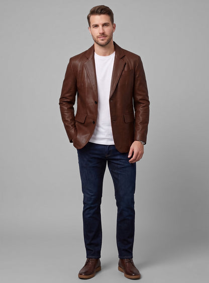 Tan Brown Leather Blazer
