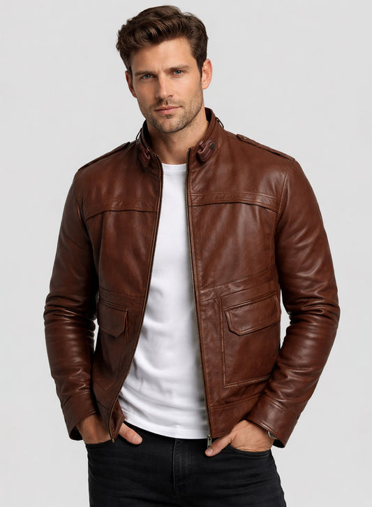 Tan Brown Leather Jacket # 602