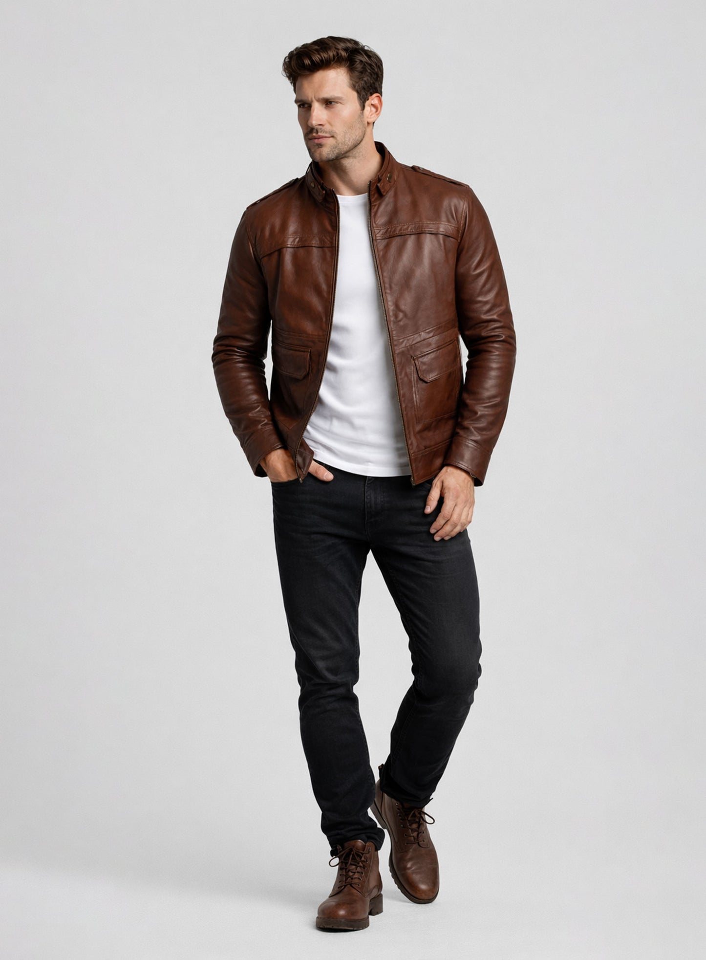 Tan Brown Leather Jacket # 602
