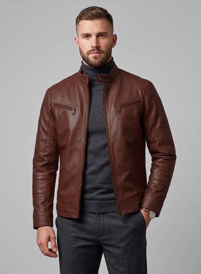 Tan Brown Leather Jacket # 655
