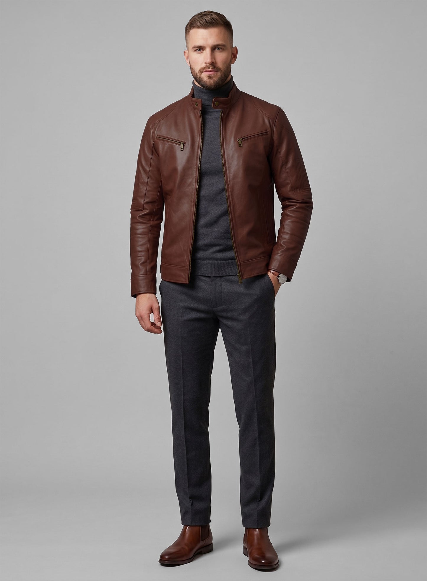 Tan Brown Leather Jacket # 655
