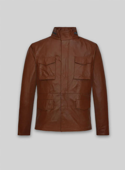 Tan Brown Military M-65 Leather Jacket