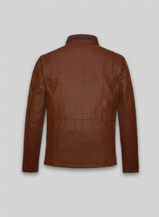 Tan Brown Military M-65 Leather Jacket
