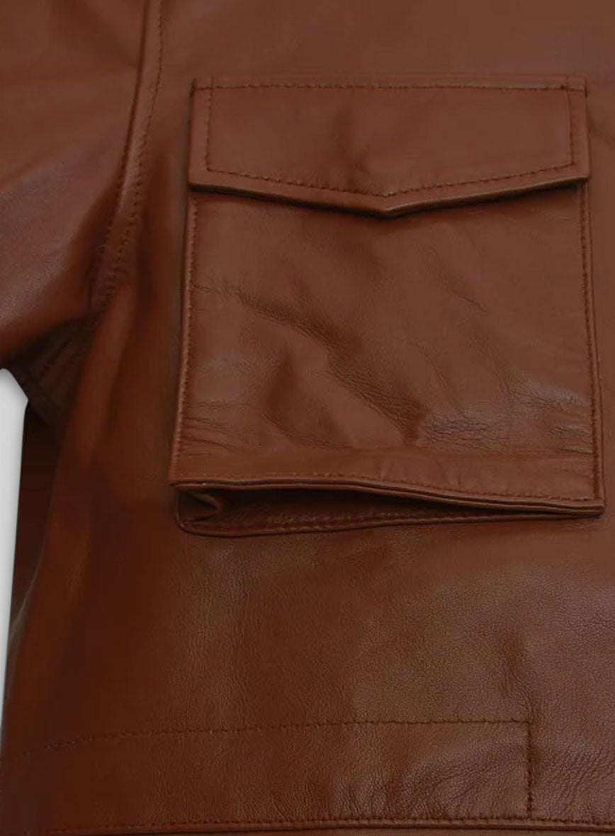 Tan Brown Military M-65 Leather Jacket