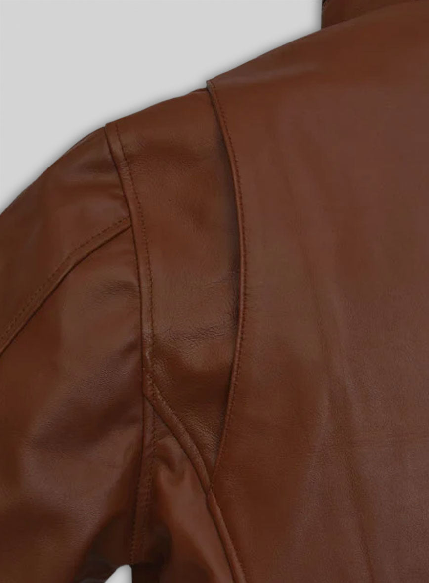 Tan Brown Military M-65 Leather Jacket