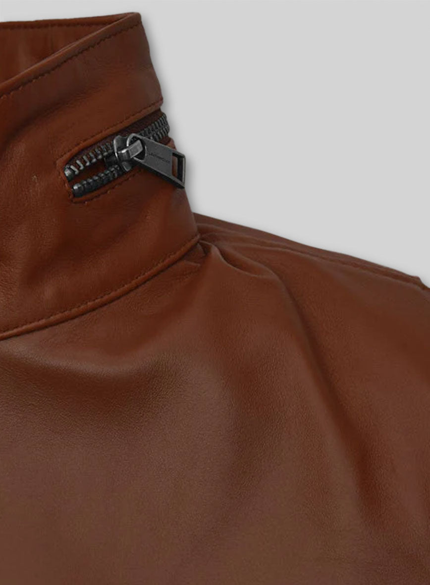 Tan Brown Military M-65 Leather Jacket