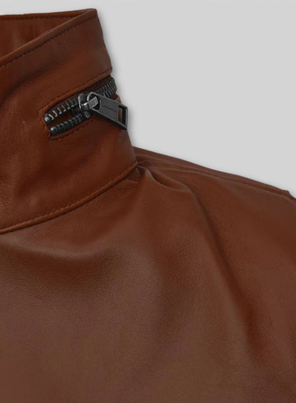 Tan Brown Military M-65 Leather Jacket