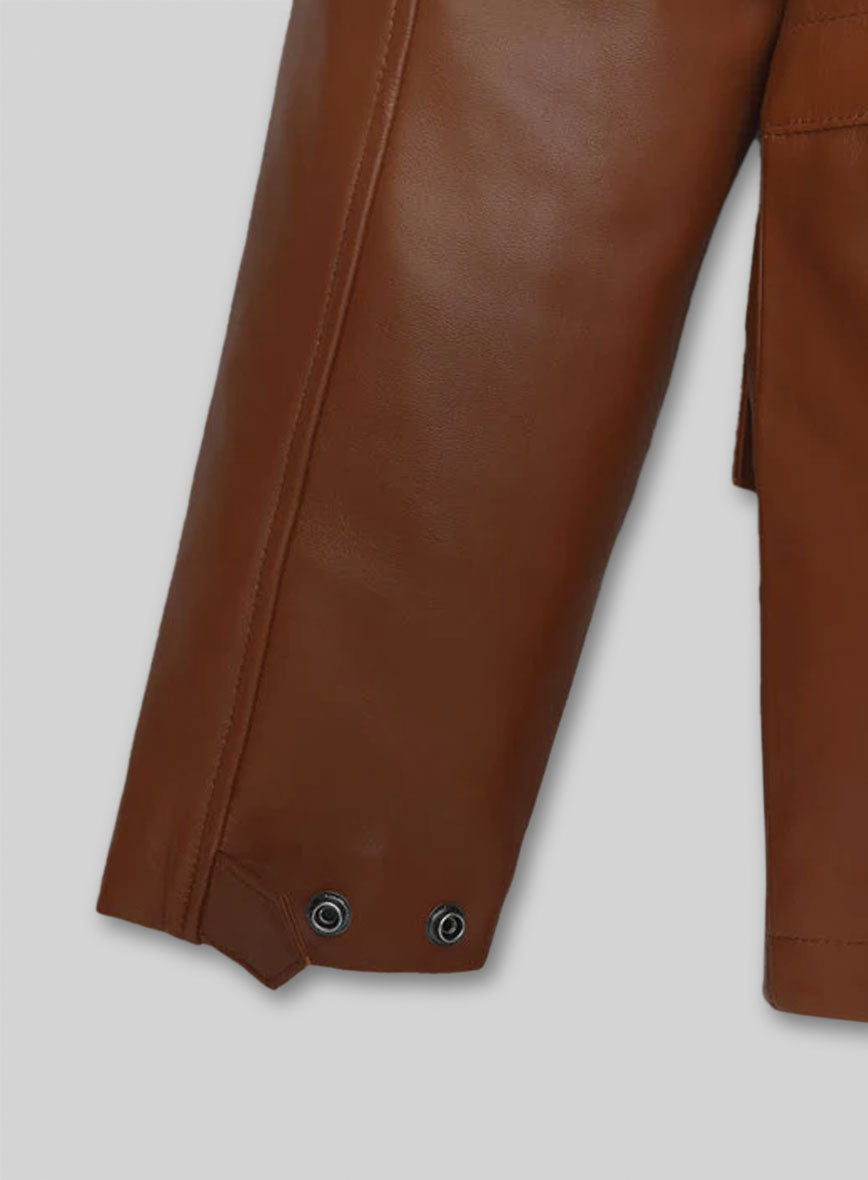 Tan Brown Military M-65 Leather Jacket
