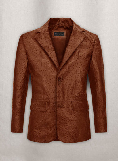 Tan Brown Ostrich Leather Blazer - LeatherCult