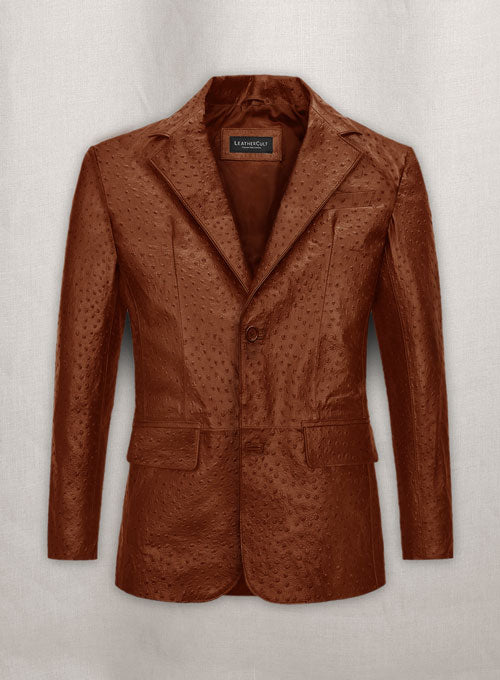 Tan Brown Ostrich Leather Blazer - LeatherCult