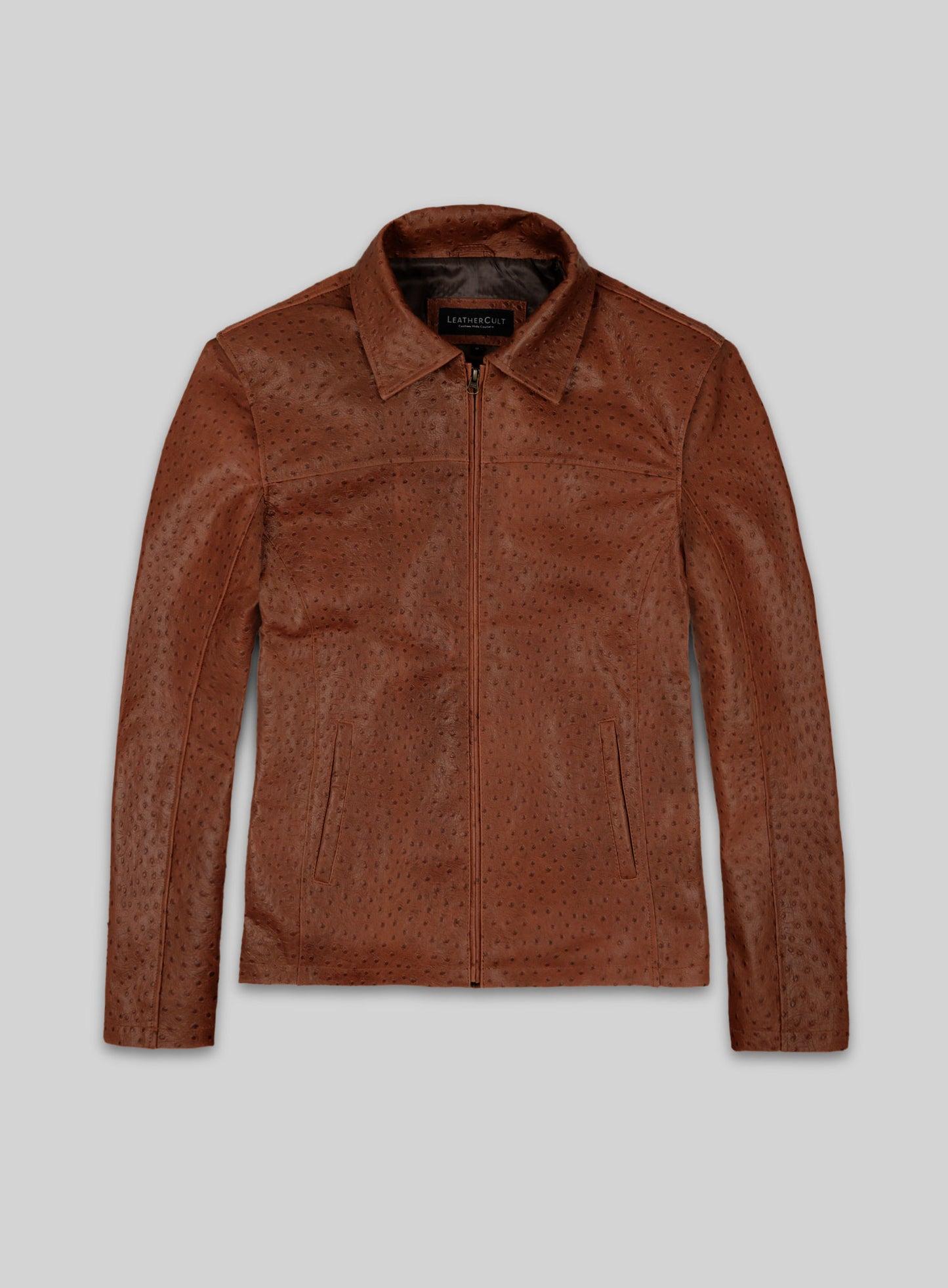 Tan Brown Ostrich Leather Hipster Jacket #2 - M