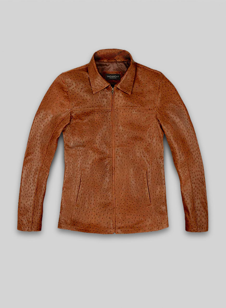 Tan Brown Ostrich Leather Hipster Jacket #2